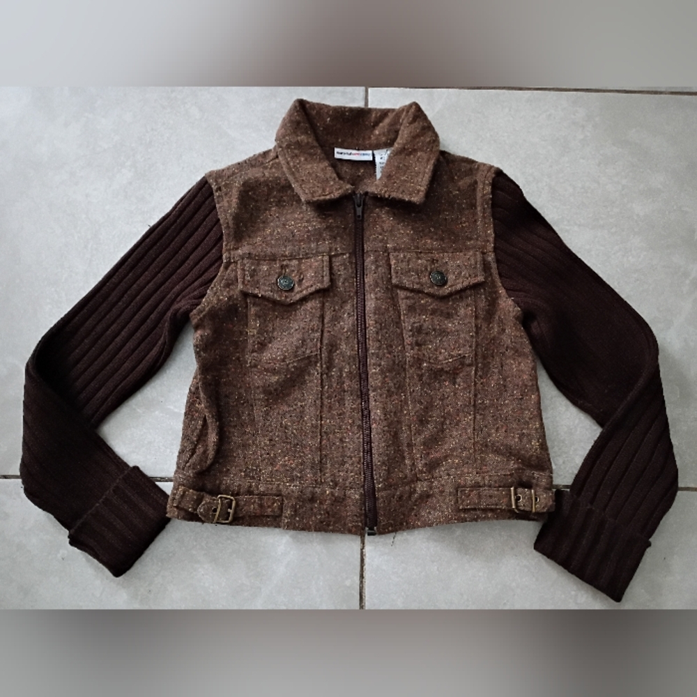 Mary-kate And Ashley Brown Tweed Jacket with Ribbed Sleeves Super Cute